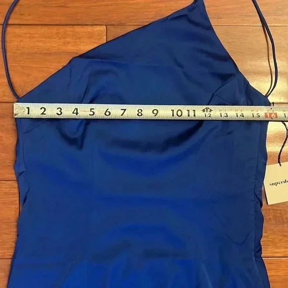 Superdown royal blue satin one shoulder mini dress Medium NWT - Picture 6 of 11